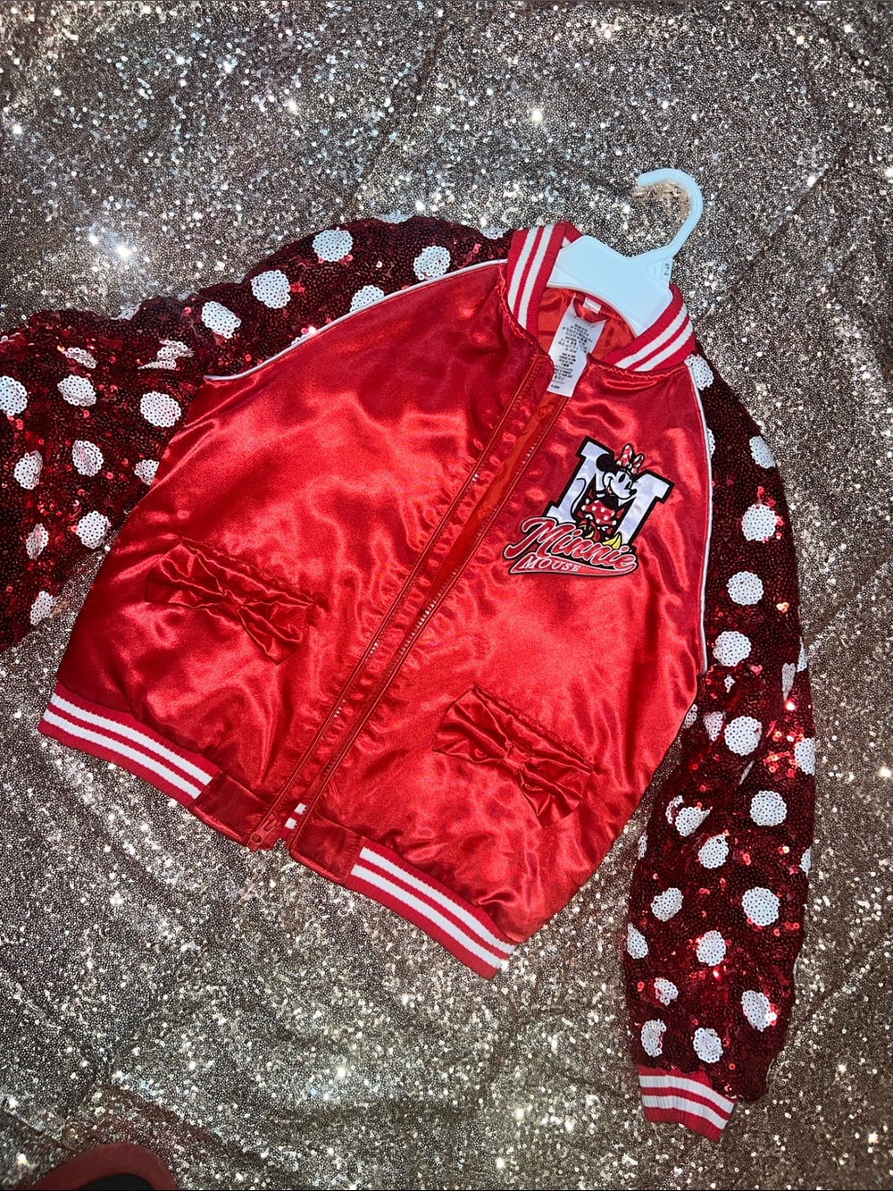 Disney Red Satin Jacket with Sequin Polka-Dot Sleeves